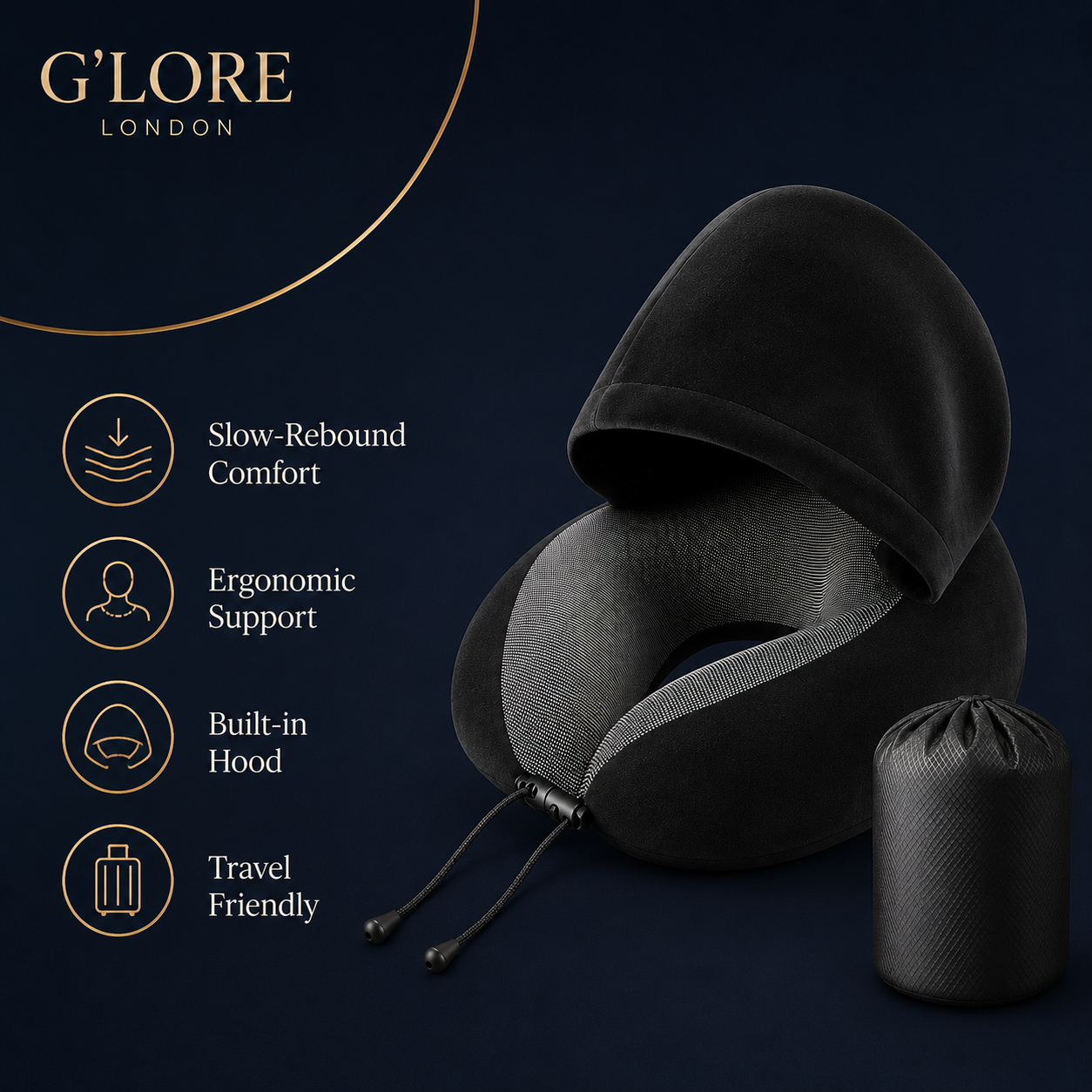 Hooded Comfort Memory Foam Travel Neck Pillow