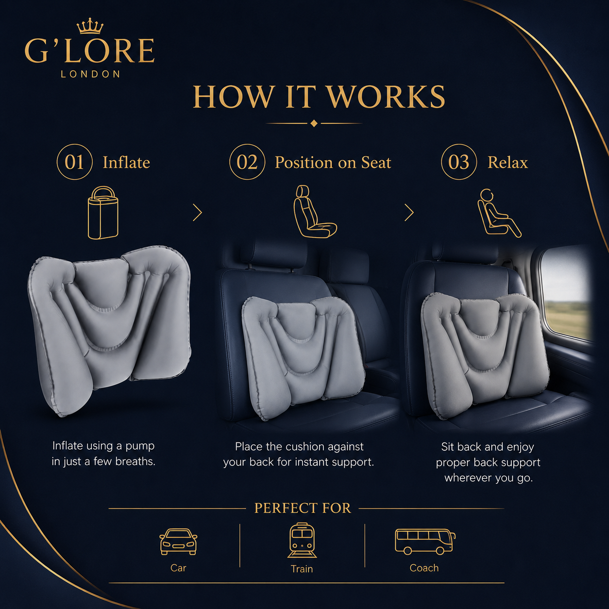 Air Comfort Inflatable Lumbar Support Cushion