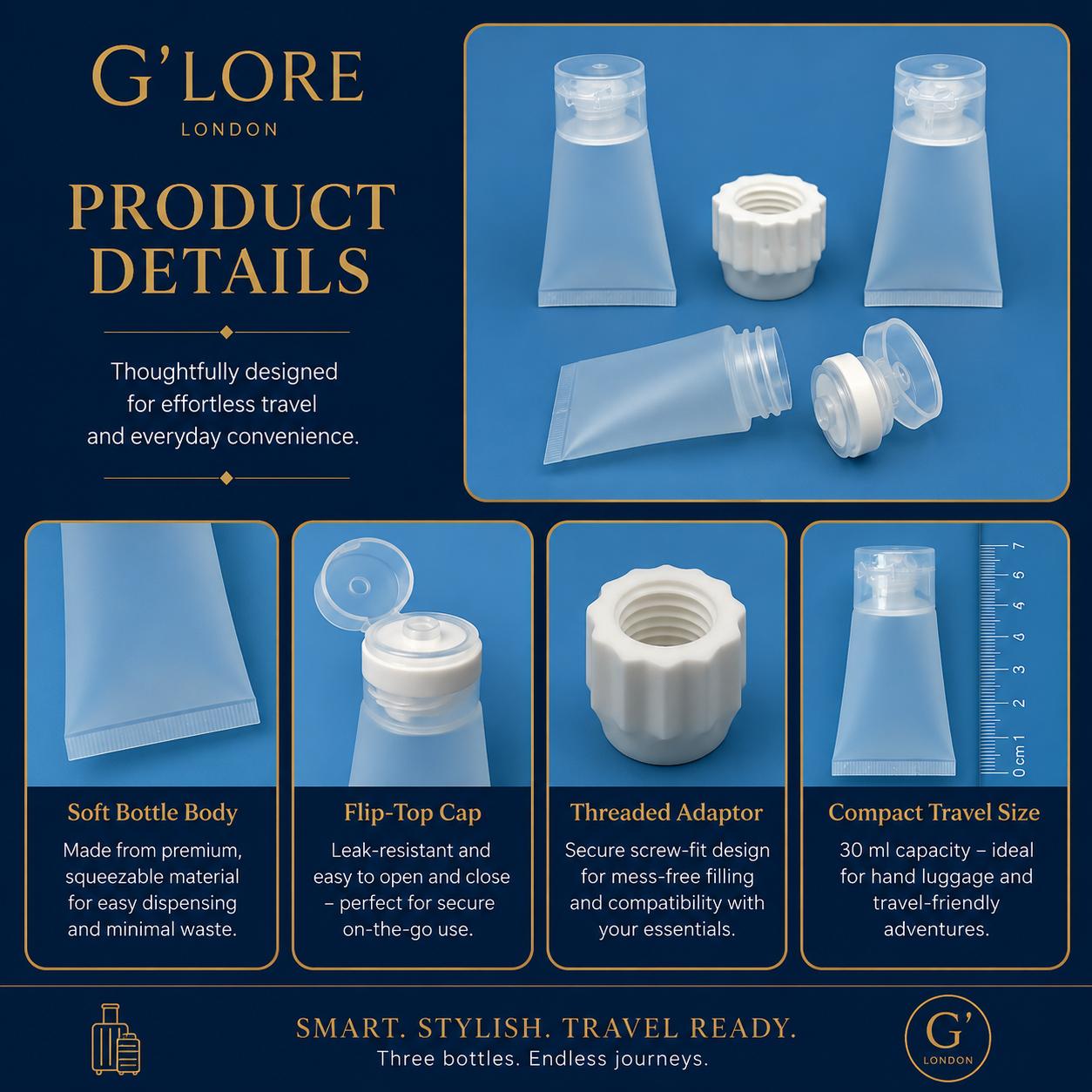 Leakproof 30 ml Travel Bottle Set with Adaptors