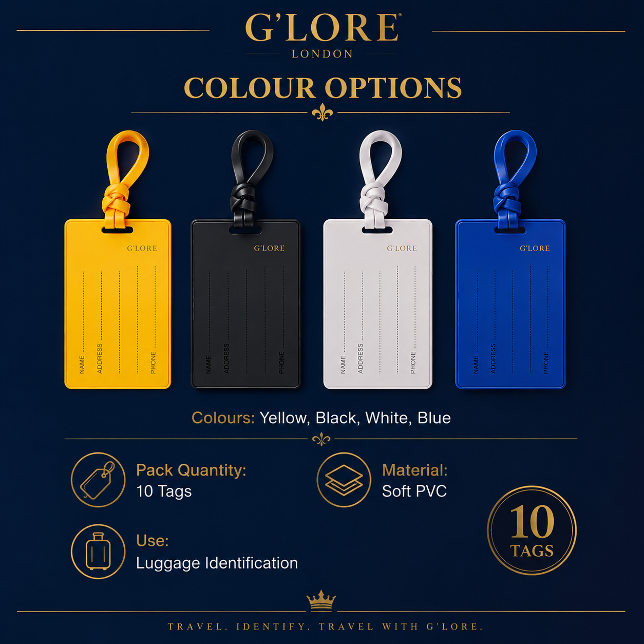 10-Piece Silicone Luggage Tag Set with Name Cards